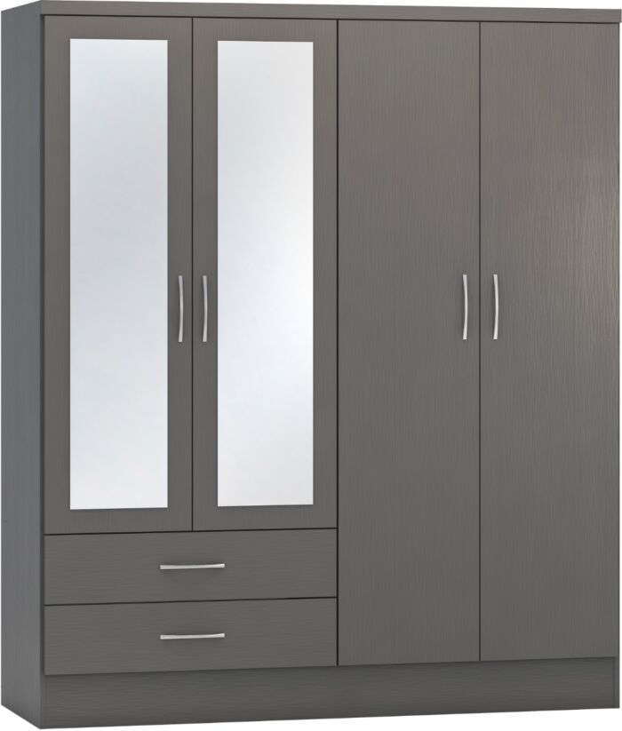 Nevada 4 Door 2 Drawer Wardrobe - 3D Effect Grey