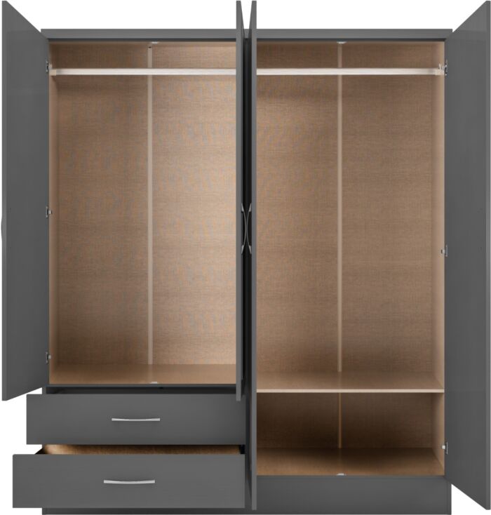 Nevada 4 Door 2 Drawer Wardrobe - 3D Effect Grey