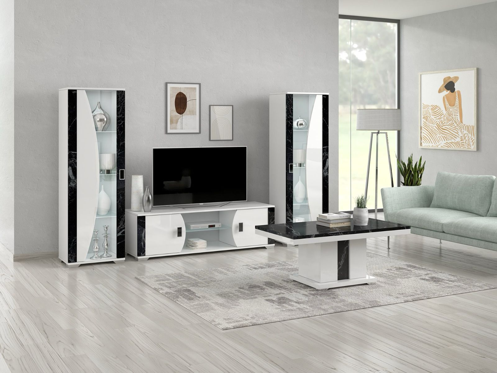 Nevada Marble Effect-White Italian H/Gloss Living Room Furniture From STM Design
