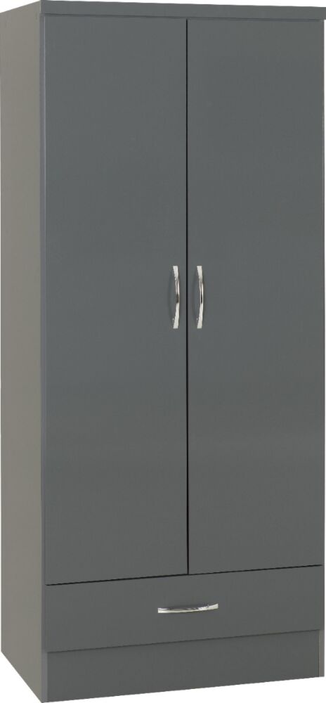 Nevada 2 Door 1 Drawer Wardrobe Bedroom Set - 3D Effect Grey