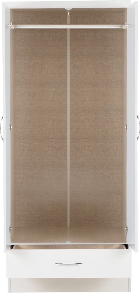 Nevada 2 Door 1 Drawer Wardrobe Bedroom Set White Gloss
