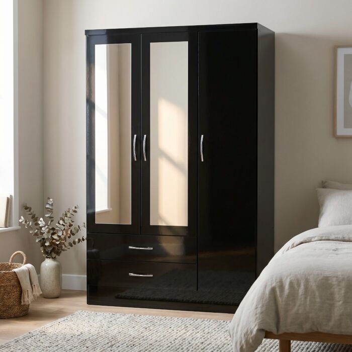 Nevada 3 Door 2 Drawer Wardrobe - Black Gloss