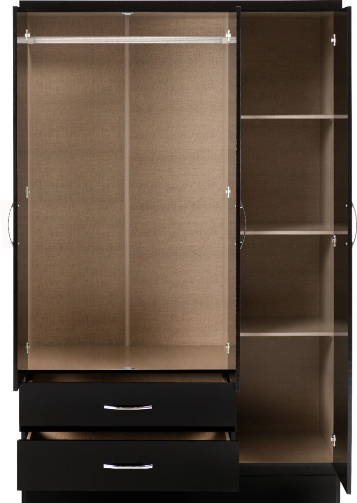 Nevada 3 Door 2 Drawer Wardrobe - Black Gloss