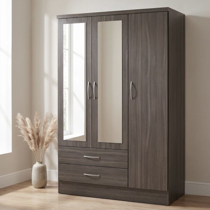 Nevada 3 Door 2 Drawer Wardrobe - Black Wood Grain