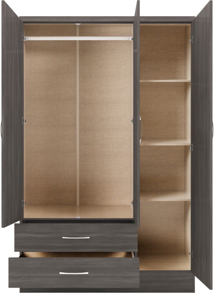 Nevada 3 Door 2 Drawer Wardrobe - Black Wood Grain