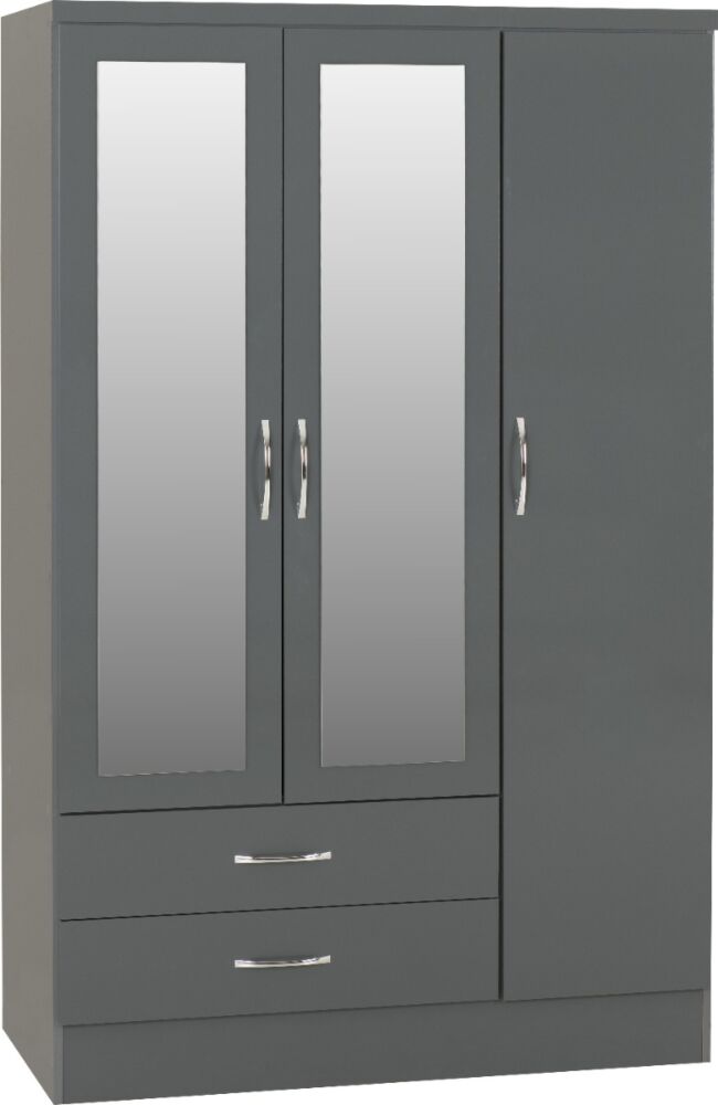 Nevada 3 Door 2 Drawer Wardrobe - Grey Gloss