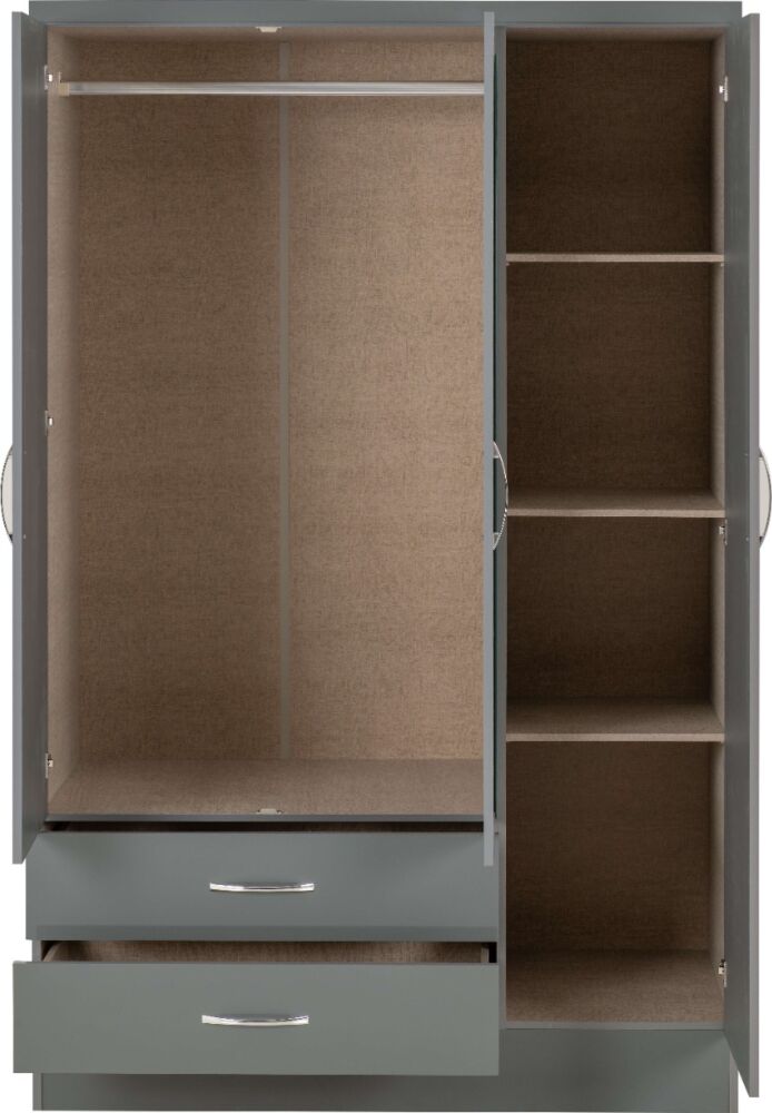 Nevada 3 Door 2 Drawer Wardrobe - Grey Gloss