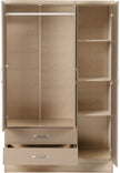 Nevada 3 Door 2 Drawer Wardrobe - Oyster Gloss/Light Oak Effect Veneer