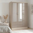 Nevada 3 Door 2 Drawer Wardrobe - Oyster Gloss/Light Oak Effect Veneer