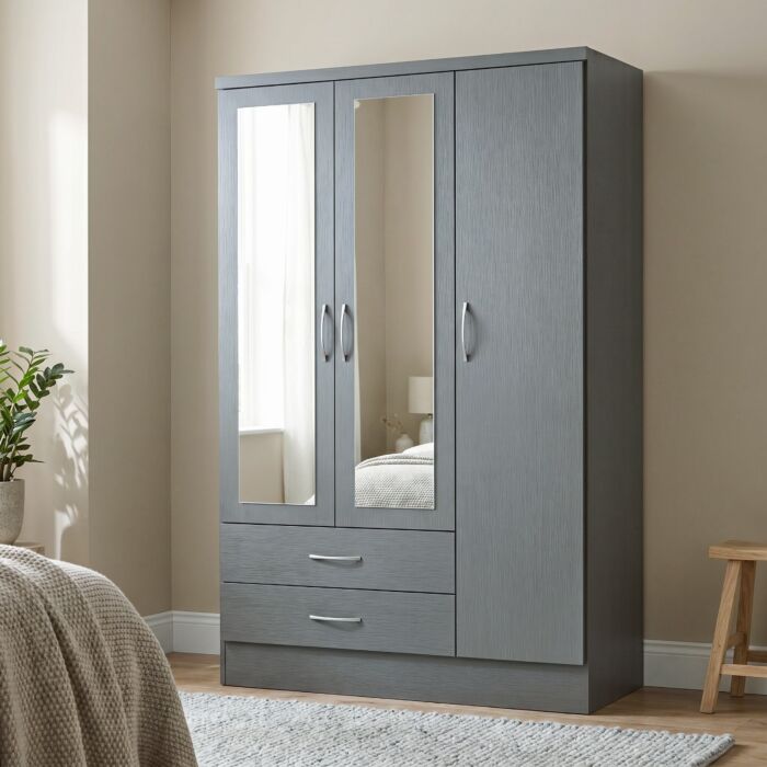 Nevada 3 Door 2 Drawer Wardrobe - 3D Effect Grey
