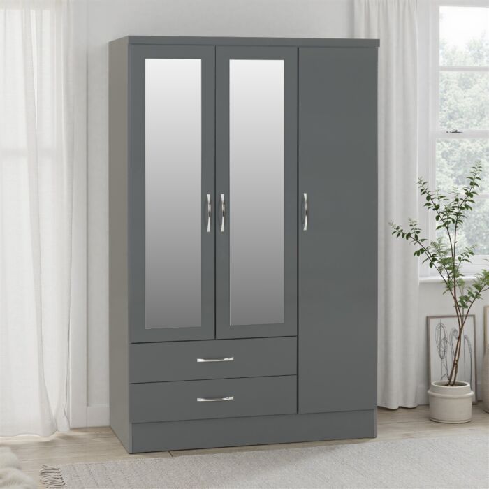Nevada 3 Door 2 Drawer Wardrobe - Grey Gloss