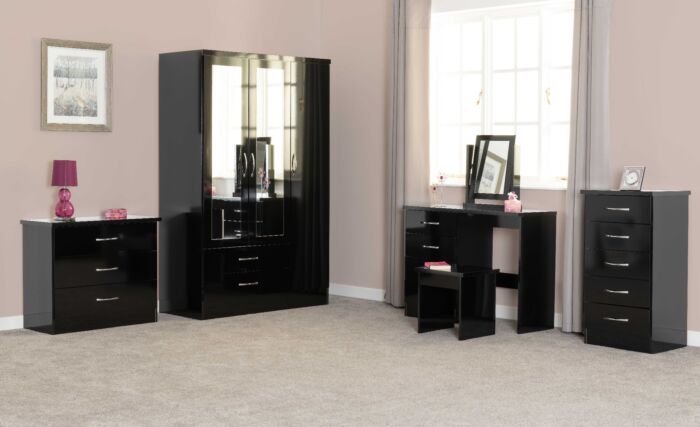 Nevada 3 Door 2 Drawer Wardrobe - Black Gloss