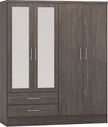 Nevada 4 Door 2 Drawer Wardrobe - Black Wood Grain