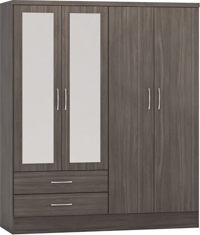 Nevada 4 Door 2 Drawer Wardrobe - Black Wood Grain