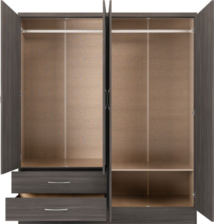 Nevada 4 Door 2 Drawer Wardrobe - Black Wood Grain