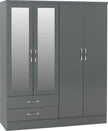 Nevada 4 Door 2 Drawer Wardrobe - Grey Gloss
