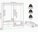 Nevada 4 Door 2 Drawer Wardrobe - 3D Effect Grey