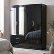 Nevada 4 Door 2 Drawer Wardrobe - Black Gloss