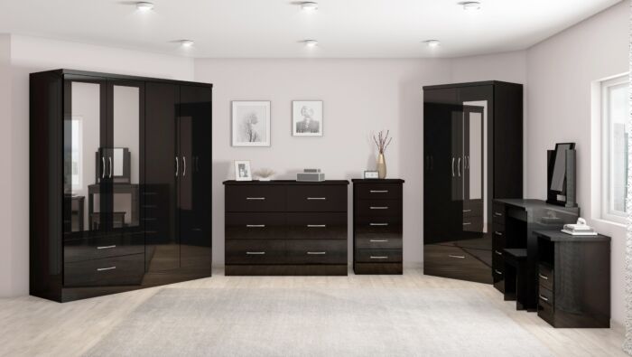 Nevada 4 Door 2 Drawer Wardrobe - Black Gloss