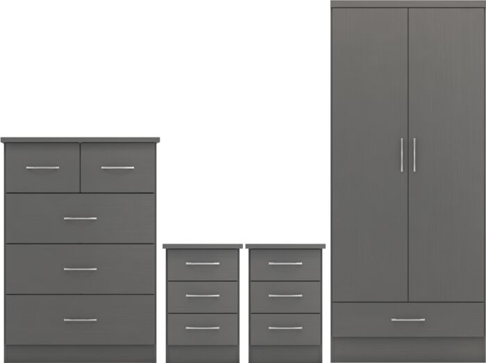 Nevada 2 Door 1 Drawer Wardrobe Bedroom Set - 3D Effect Grey