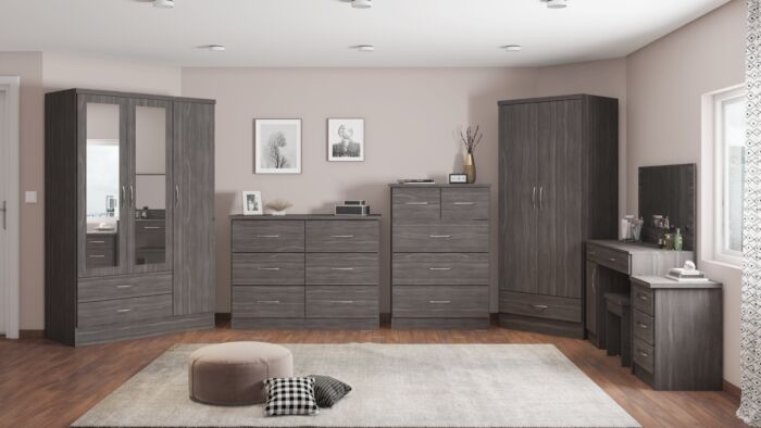 Nevada 3 Door 2 Drawer Wardrobe - Black Wood Grain