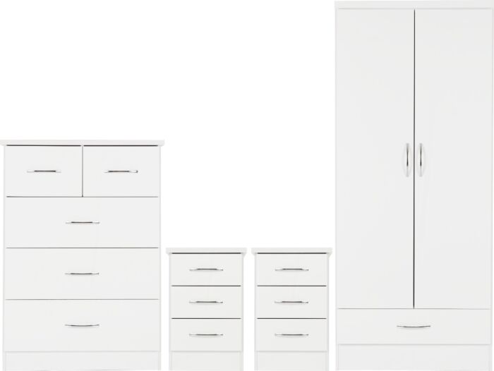 Nevada 2 Door 1 Drawer Wardrobe Bedroom Set White Gloss