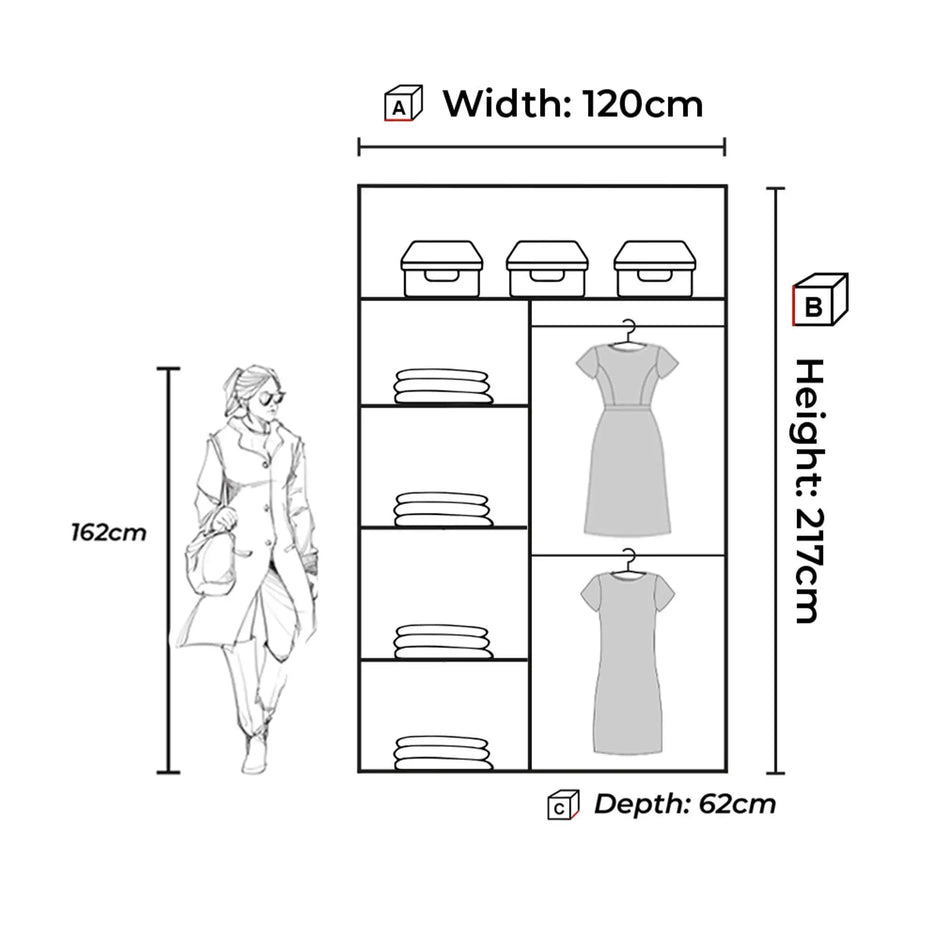 New York 2 Doors Sliding Mirrored Wardrobe 120cm