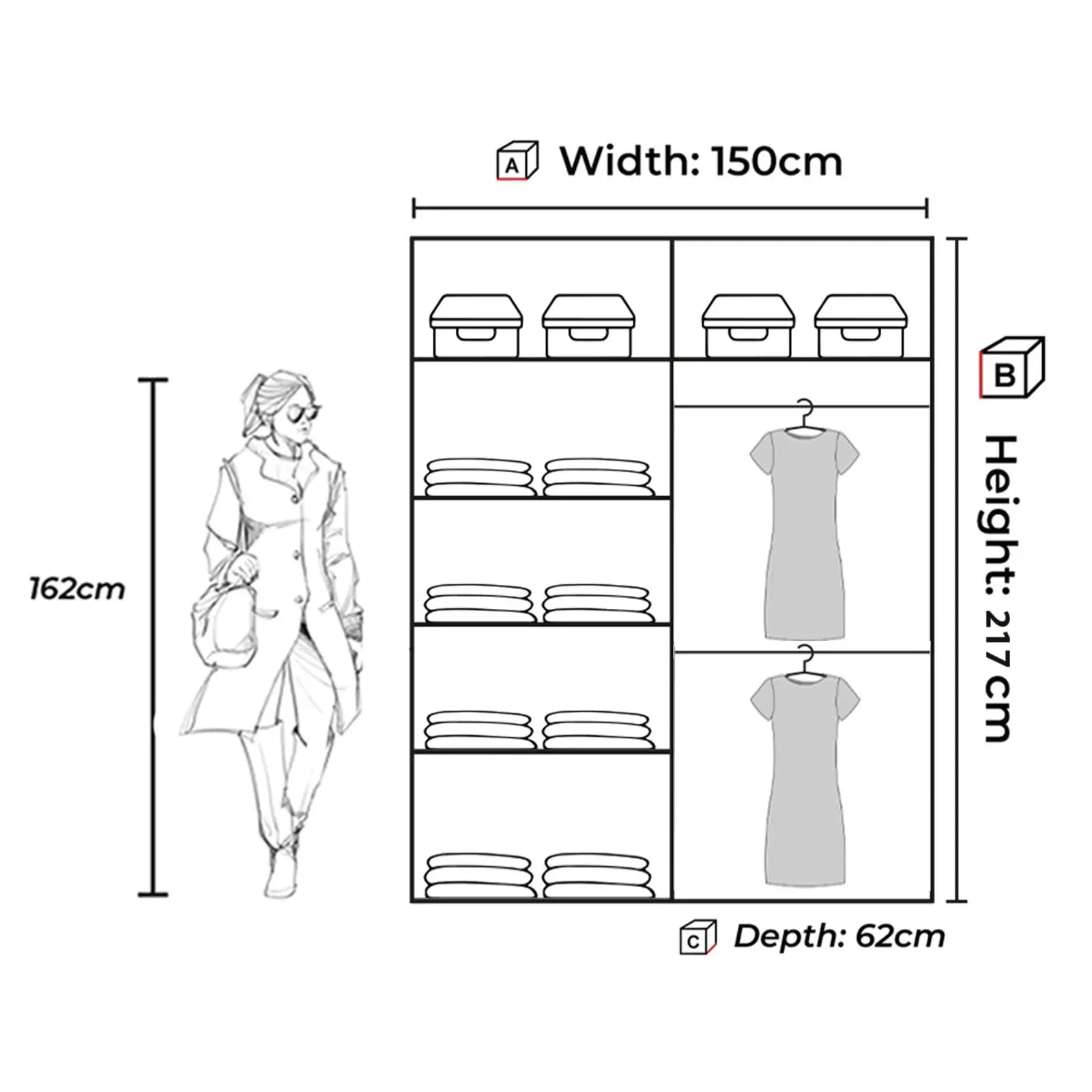 New York 2 Doors Sliding Mirrored Wardrobe 120cm