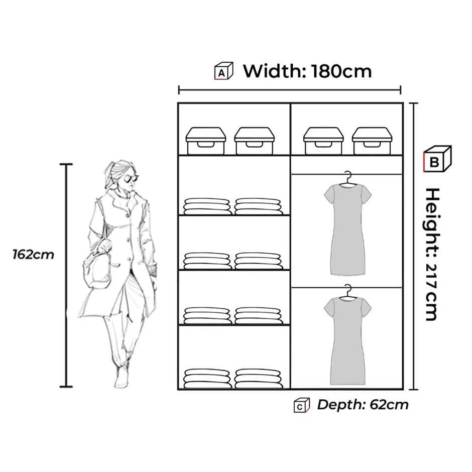 New York 2 Doors Sliding Mirrored Wardrobe 180cm