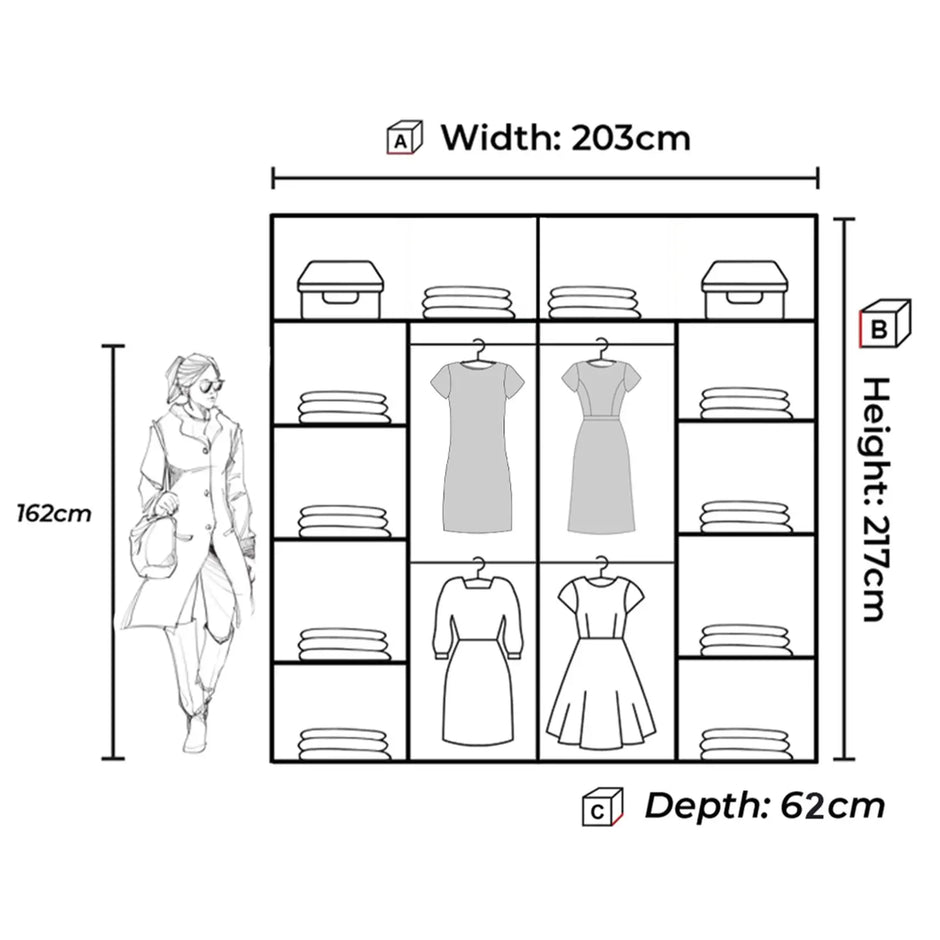 New York 2 Doors Sliding Mirrored Wardrobe 120cm