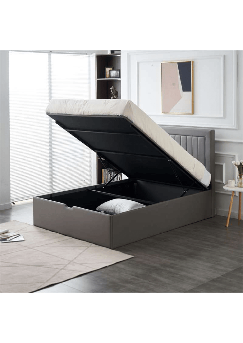 Nina Ottoman Strong Storage Bed Grey Velvet