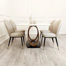 New Orion Gold Luxury Italian 1.8m White Marble Stone Dining Table +6 Chairs Set