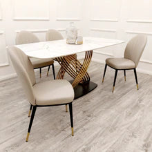 New Orion Gold Luxury Italian 1.8m White Marble Stone Dining Table +6 Chairs Set