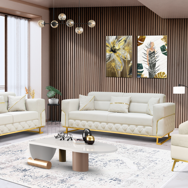 PARMA CHESTERFIELD CREAM-GOLD SOFA SET
