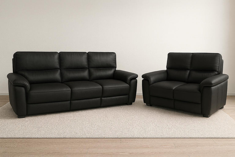 Paulo 3+2 Seater Genuine Leather Sofa Set Black