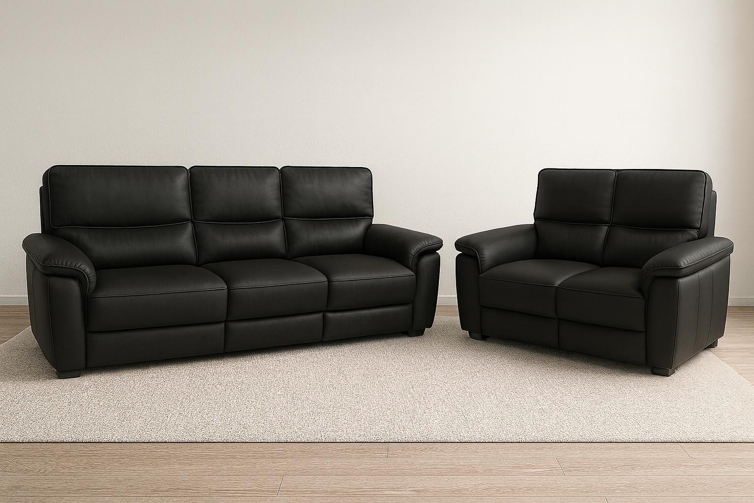 Paulo 3+2 Seater Genuine Leather Sofa Set Black
