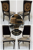 H2O Design Rossela Italian High Gloss Black-Gold Round Dining Table & 4 fabric Medusa Head/Chairs