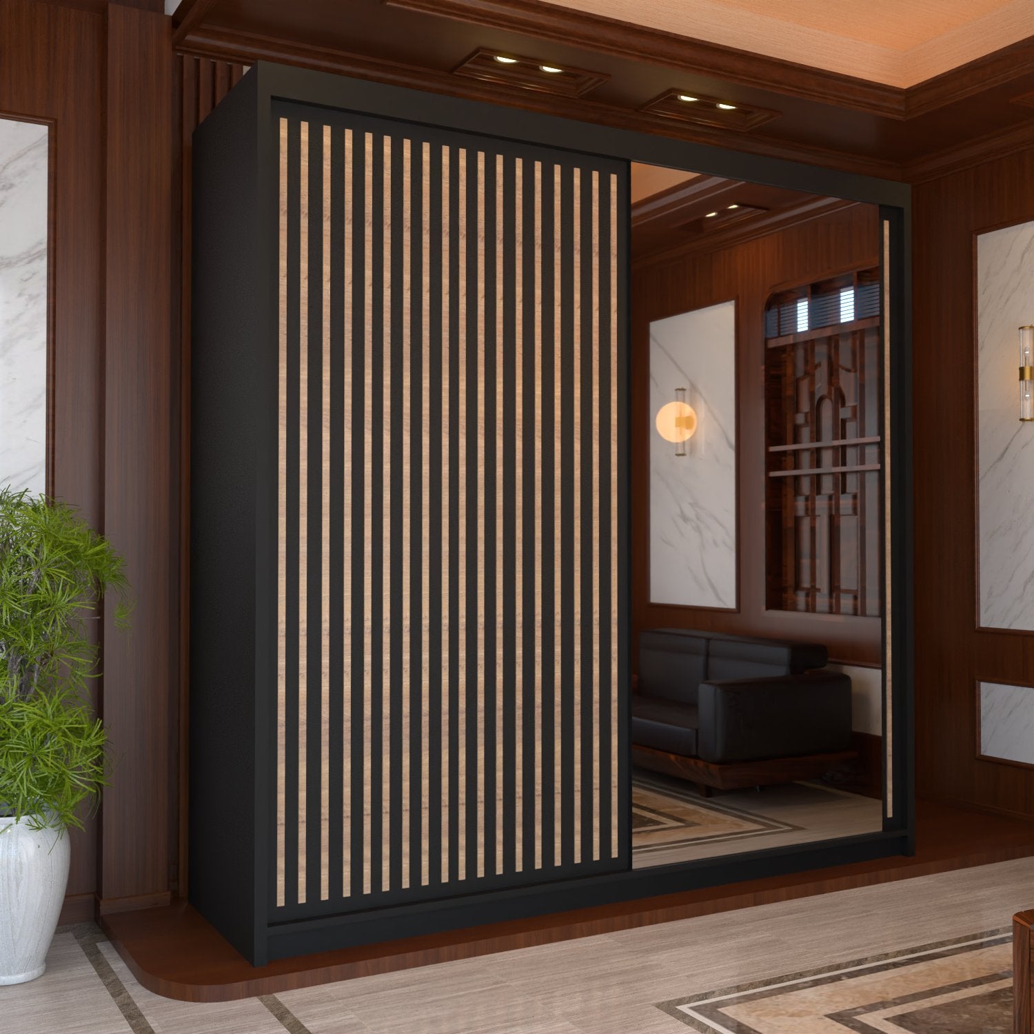 Royal Sliding Wardrobes Black 2 Door Minimalist Wide Mirrored Wardrobe 150cm