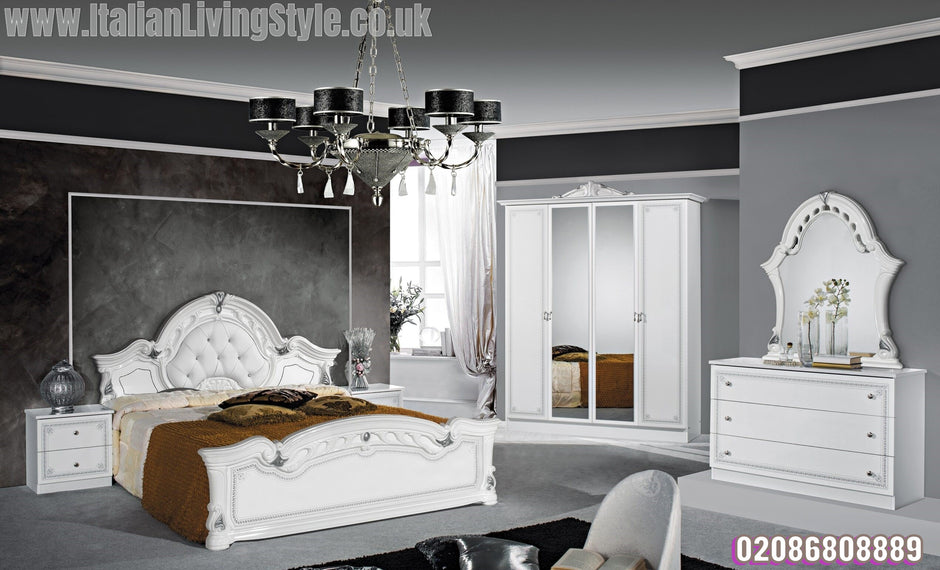 Stella Italian High Gloss 4 Door Wardrobe Bedroom Set Collection