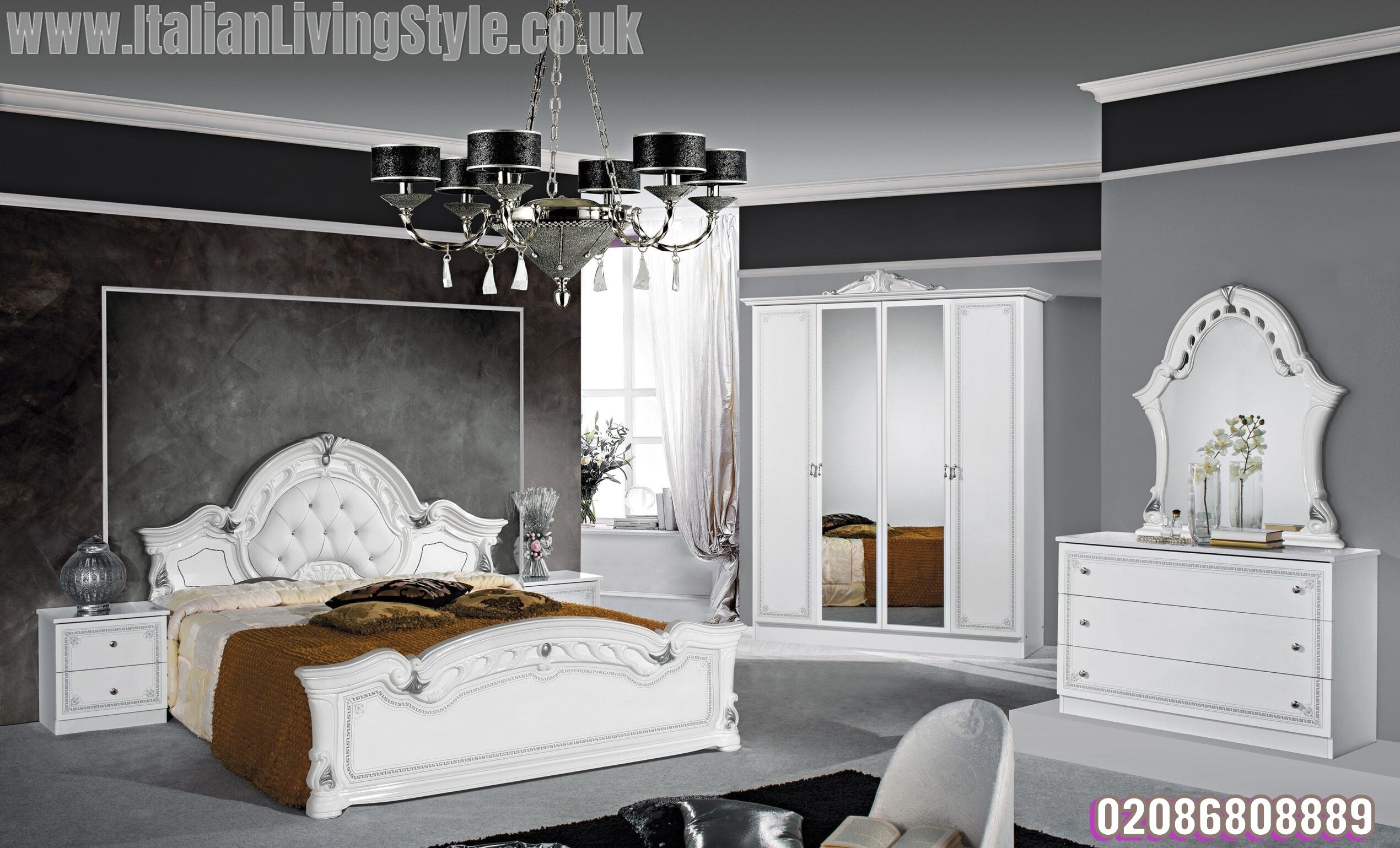 Stella Italian High Gloss 4 Door Wardrobe Bedroom Set Collection