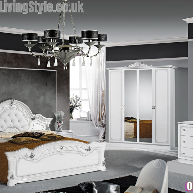Stella Italian High Gloss 4 Door Wardrobe Bedroom Set Collection