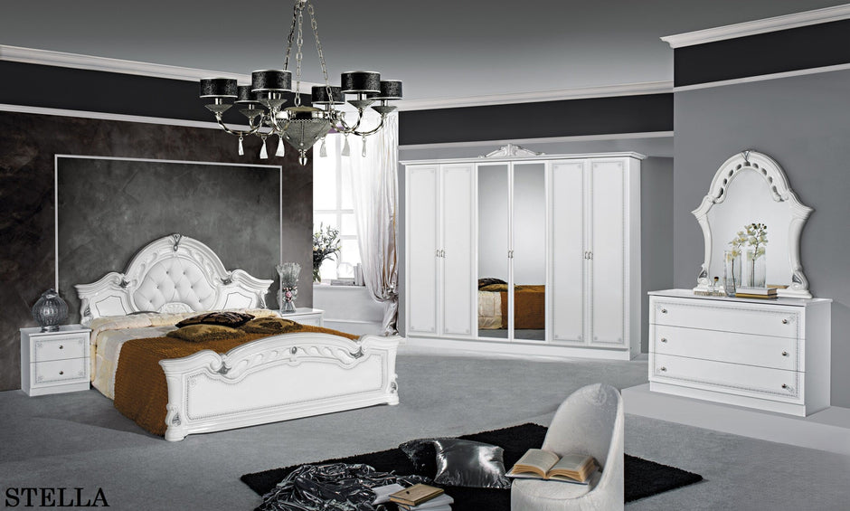 Stella Italian High Gloss 4 Door Wardrobe Bedroom Set Collection