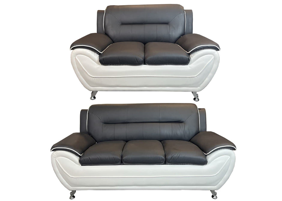 SHIRAZ 3+2 PU FAUX LEATHER SOFA SET – Black, Grey, Black-White