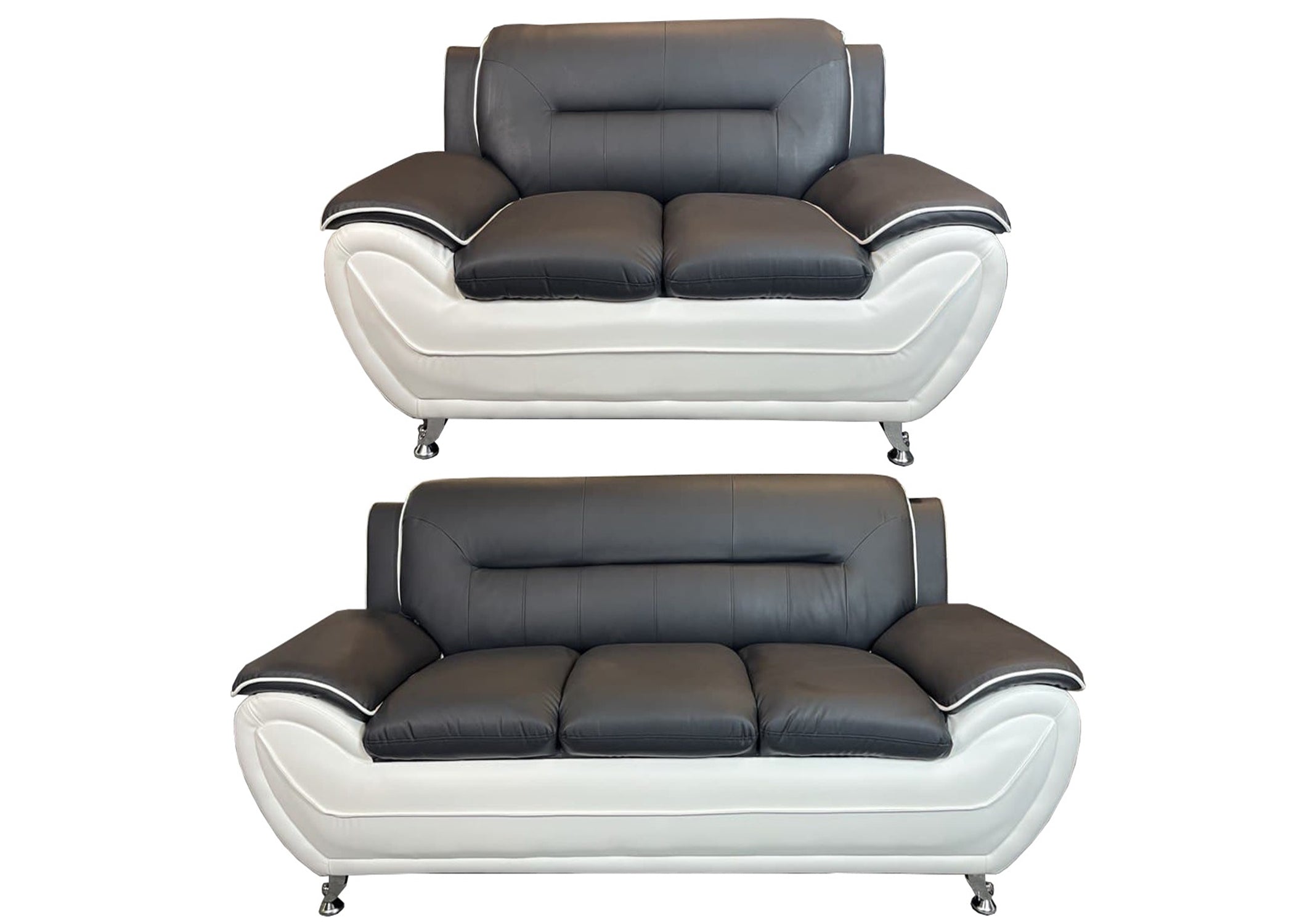SHIRAZ 3+2 PU FAUX LEATHER SOFA SET – Black, Grey, Black-White