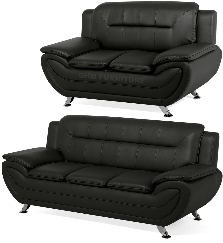 SHIRAZ 3+2 PU FAUX LEATHER SOFA SET – Black, Grey, Black-White
