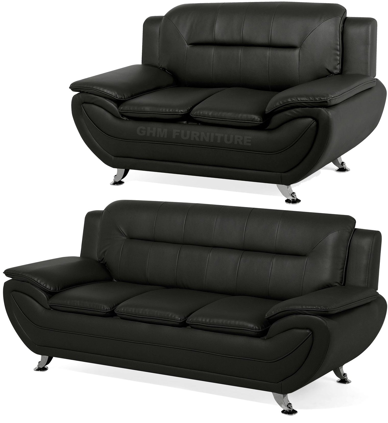 SHIRAZ 3+2 PU FAUX LEATHER SOFA SET – Black, Grey, Black-White