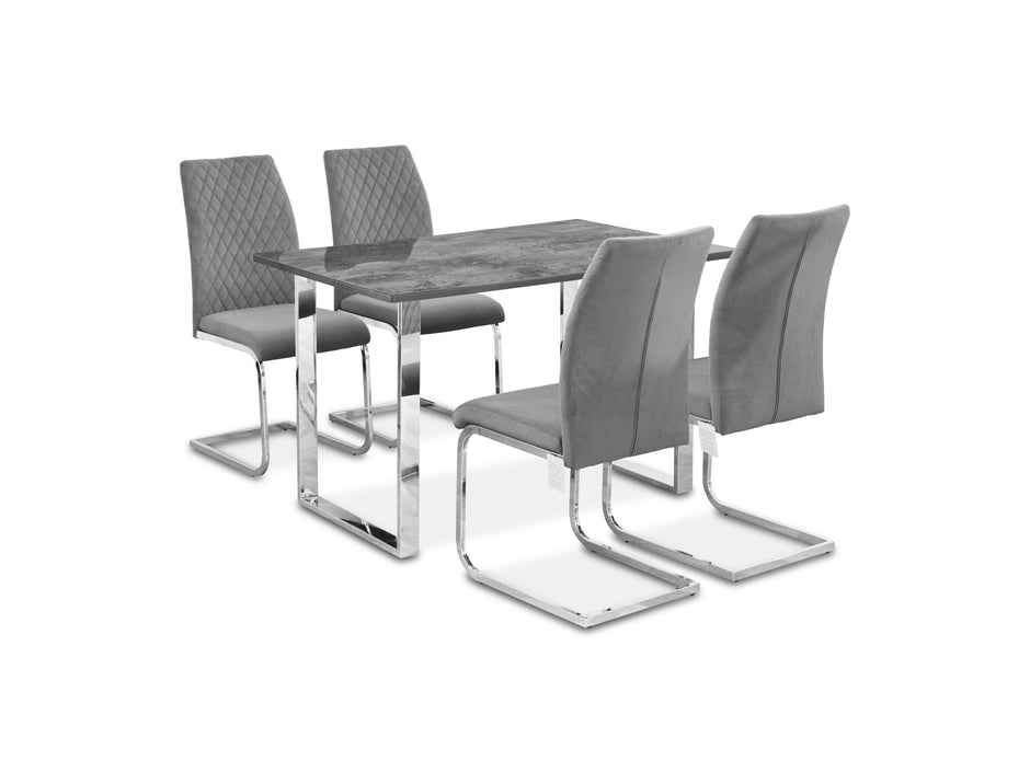 Tokyo Grey Stone Effect Glass Top Dining Set (Table & 4 Chairs)