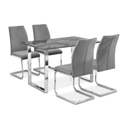 Tokyo Grey Stone Effect Glass Top Dining Set (Table & 4 Chairs)