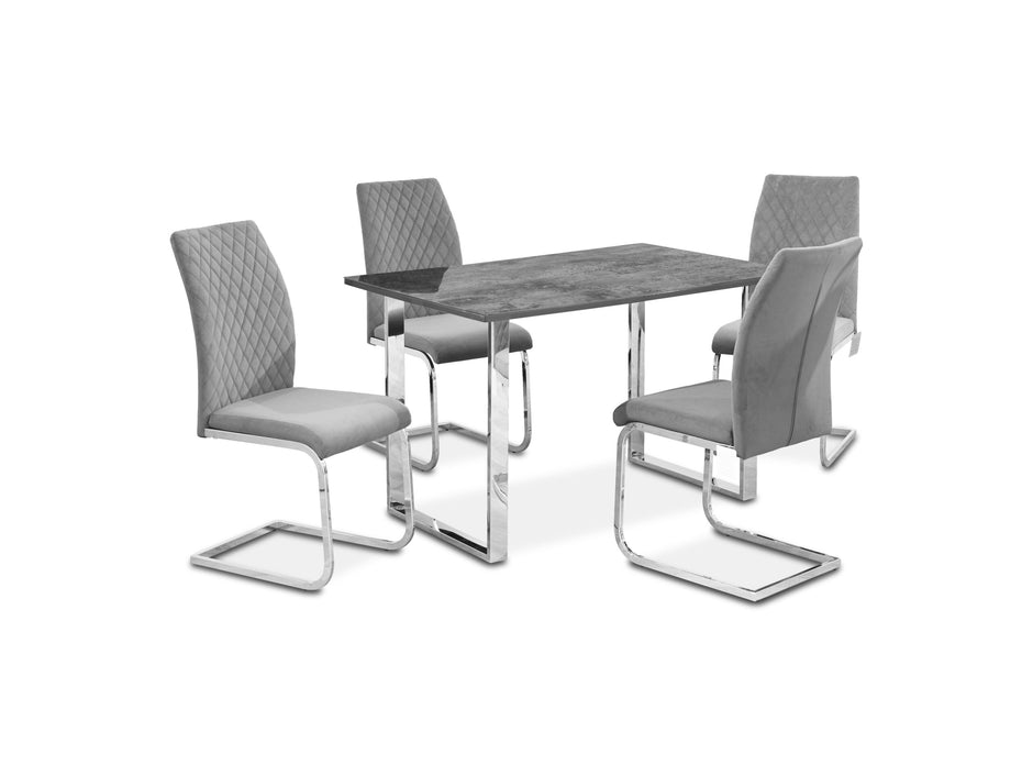 Tokyo Grey Stone Effect Glass Top Dining Set (Table & 4 Chairs)