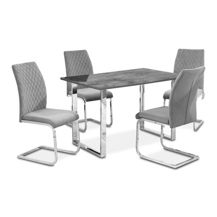 Tokyo Grey Stone Effect Glass Top Dining Set (Table & 4 Chairs)